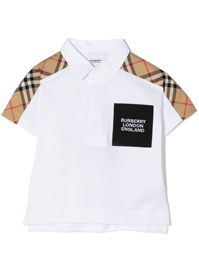 Burberry Babies' Horseferry Logo Patch Polo Shirt In White