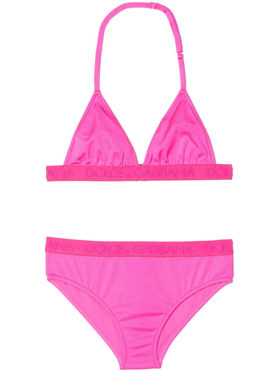 Dolce & Gabbana Kids' Logo-band Triangle-cup Bikini In Pink