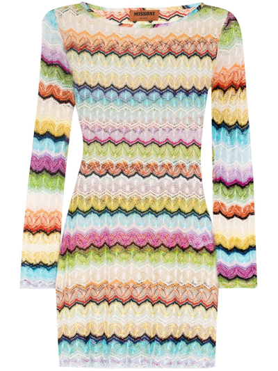 Missoni Striped Knit Long Sleeve Top In Pink