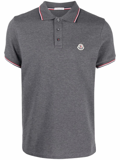 Moncler Piqué Logo-patch Polo Shirt In Grey