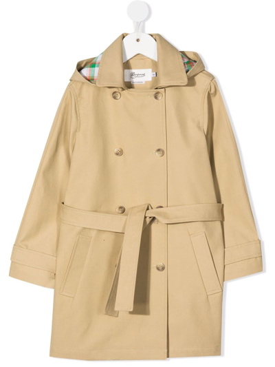 Bonpoint Kids Aida Double-breasted Hooded Trench Coat In Beige
