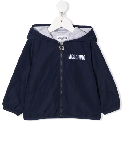 Moschino Babies' Logo-print Hooded Jacket In Blue