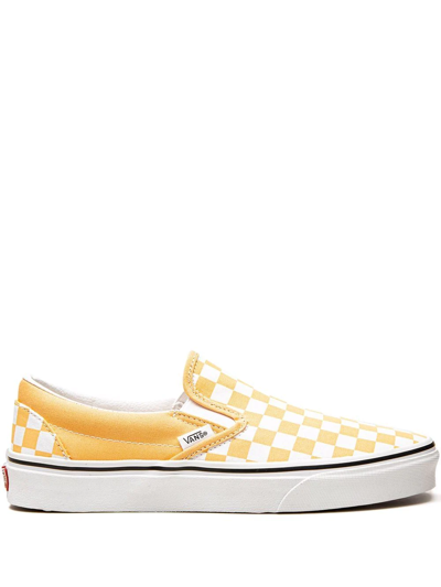 Vans Classic Slip-on Checkerboard Sneakers In White And Yellow