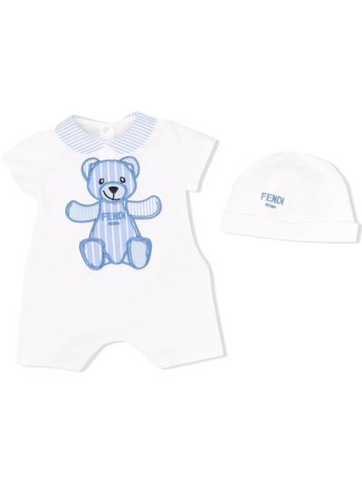 Fendi Babies' Teddy Bear Print Romper In White