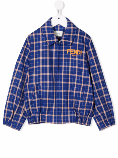 Fendi Kids' Plaid-check Print Jacket In Blue