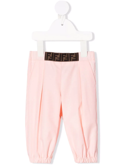 Fendi Babies' Logo裤腰长裤 In Pink