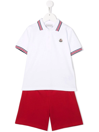 Moncler Kids' 标贴polo衫短裤套装 In White