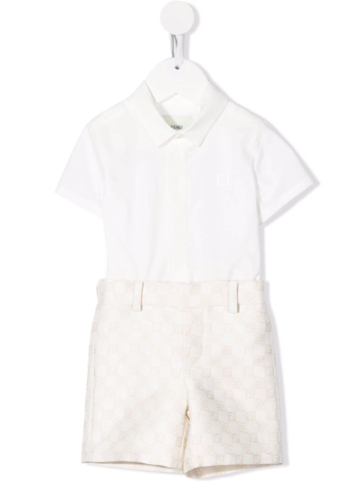 Fendi Babies' Textured-detail Playsuit In White