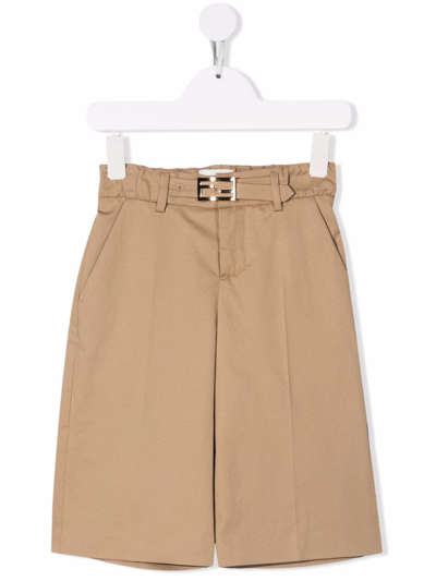 Fendi Kids' Belted-waist Shorts In Brown