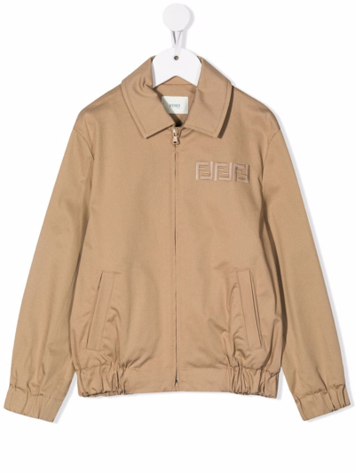 Fendi Kids' Embroidered-logo Jacket In Brown