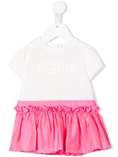 Fendi Babies' Debossed-logo Dress In White