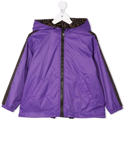 Fendi Kids' Hooded Zipped Jacket In Purple
