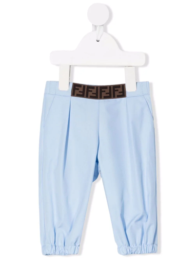 Fendi Babies' Logo-waistband Trousers In Blue