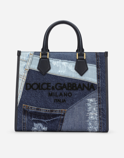 Dolce & Gabbana Denim Shopper With Embroidered Logo