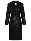 Themoirè Faux-leather Drawstring-detail Trench Coat In Black