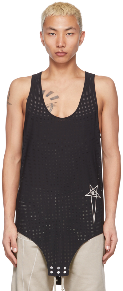 Rick Owens Champion Logo-embroidered Recycled Stretch-mesh Tank Top In Black