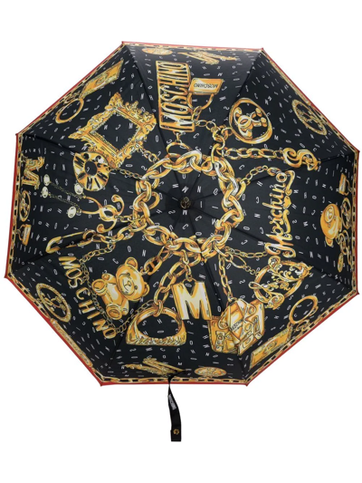 Moschino Chain-link Print Umbrella In Black