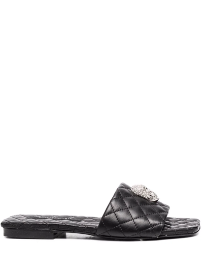 Philipp Plein Crystal-skull Flat Sandals In Black