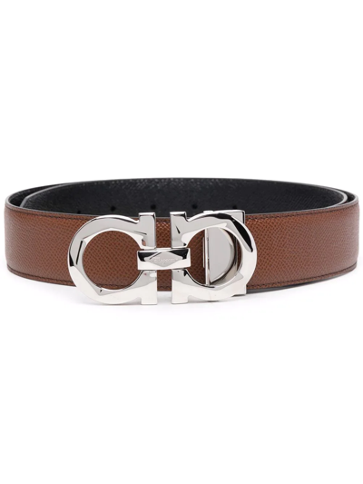 Ferragamo Double Gancio Reversible Belt In Brown