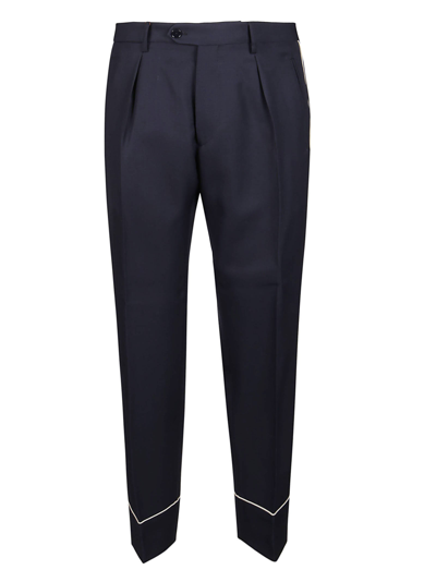 Etro Contrast-piped Cropped Trousers In Blue