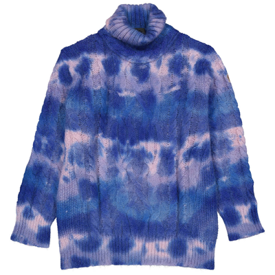 Moncler Ladies Cable Knit Tie-dye Jumper In Blue