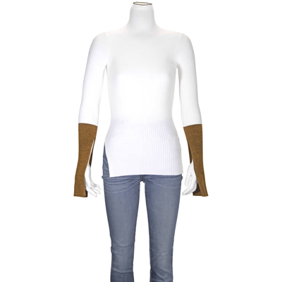 Moncler Ladies 1952 Turtleneck Contrast Cuff Sweater In White