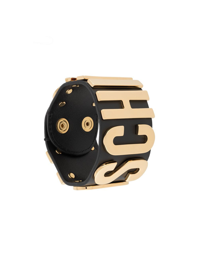 Moschino Black Logo Lettering Leather Bracelet