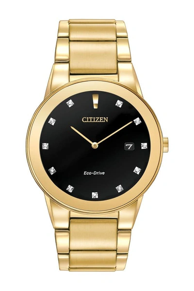 Citizen Axiom Mens Diamond Accent Gold Tone Stainless Steel Bracelet Watch Au1062-56g In Transparent