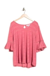 Stem And Vine Lace Trim Ruffle Sleeve Top In Mauve