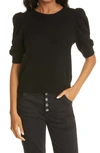 Frame Frankie Puff Sleeve Organic Cotton Knit Top In Noir
