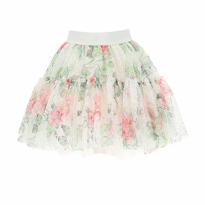 Monnalisa Multicolor Skirt For Girl With Flowers In Cream