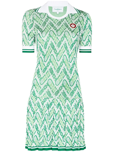 Casablanca Tennis Graphic-print Stretch-knit Mini Dress In Green Monogram |  ModeSens