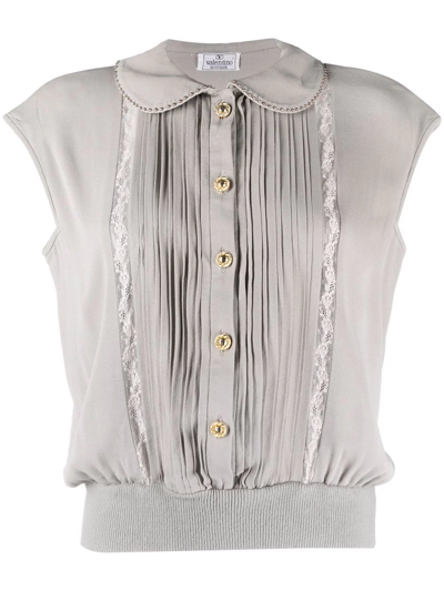 Pre-owned Valentino 1980s Lace Detail Sleeveless Blouse In Grey