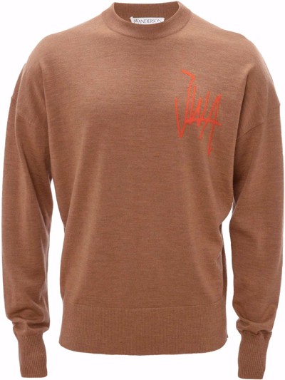 Jw Anderson Logo-embroidered Jumper In Brown