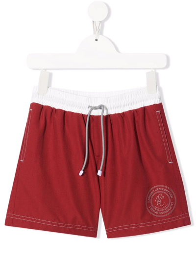 Brunello Cucinelli Kids' Logo-print Panelled Swim Shorts In Red