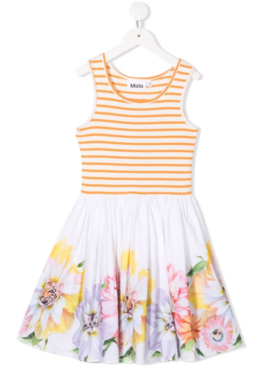 Molo Kids' Stripe-floral Print Dress In White