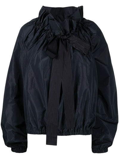 Patou Iconic Volume Grosgrain-trimmed Gathered Cotton-faille Top In Blue