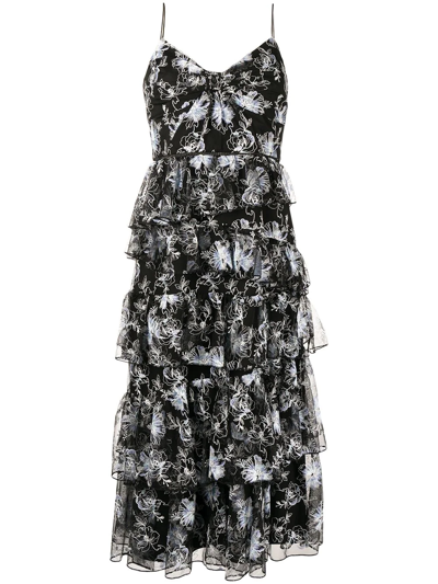 Monique Lhuillier Embroidered Tulle Dress In Black
