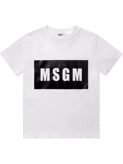 Msgm Teen Logo Print T-shirt In White