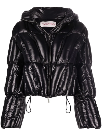 Valentino High-shine Padded Jacket In Nero