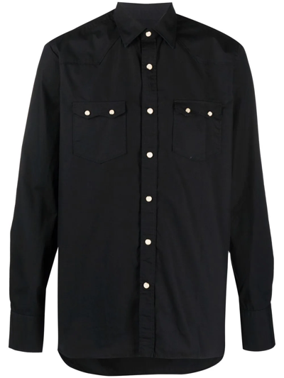 Lardini Long-sleeve Cotton Shirt In Black