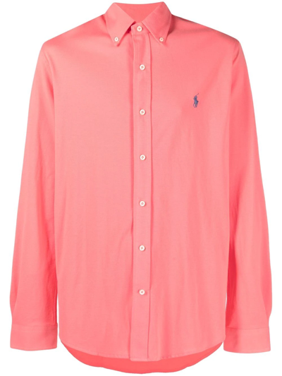 Polo Ralph Lauren Icon Logo Button Down Pique Shirt In Red