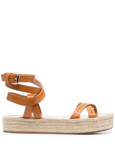 Isabel Marant Melyz Leather Espadrille Flatform Sandals In Brown