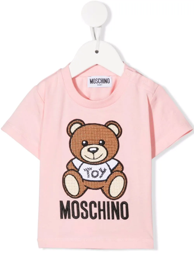 Moschino Babies' Teddy Bear-print Short-sleeved T-shirt In Pink