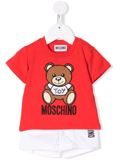 Moschino Babies' Teddy Bear-print Short-sleeved T-shirt In Rosso