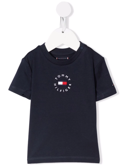 Tommy Hilfiger Junior Babies' Logo-print Short-sleeved T-shirt In Blue