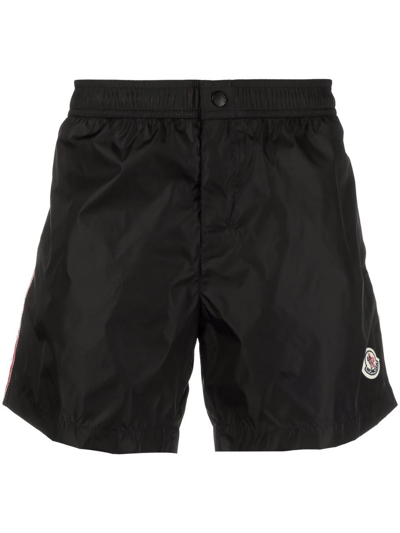 Moncler Logo-patch Straight-leg Swim Shorts In Black