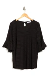Stem And Vine Lace Trim Ruffle Sleeve Top In Black