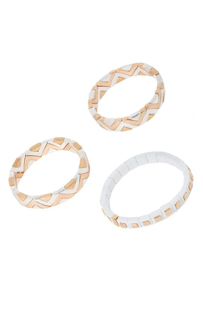 Saachi Chevron & Square Enamel Tile Stretch Bracelet Set In White