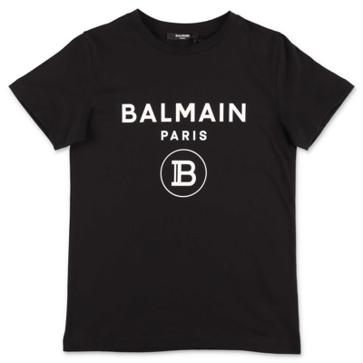Balmain Kids' T-shirt Nera In Jersey Di Cotone In Nero